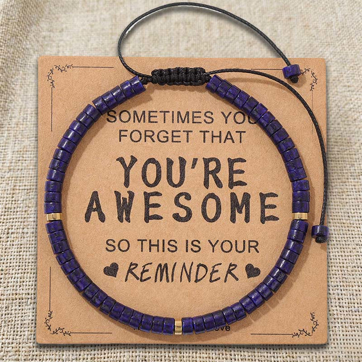 Olivenorma Inspirational Reminder YOU ARE AWESOME Adjustable Handmade Beaded Bracelet - Lapis Lazuli - image 4