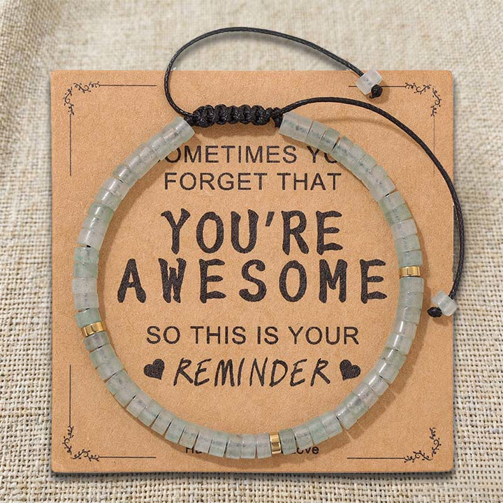 Olivenorma Inspirational Reminder YOU ARE AWESOME Adjustable Handmade Beaded Bracelet - Green Aventurine - image 2