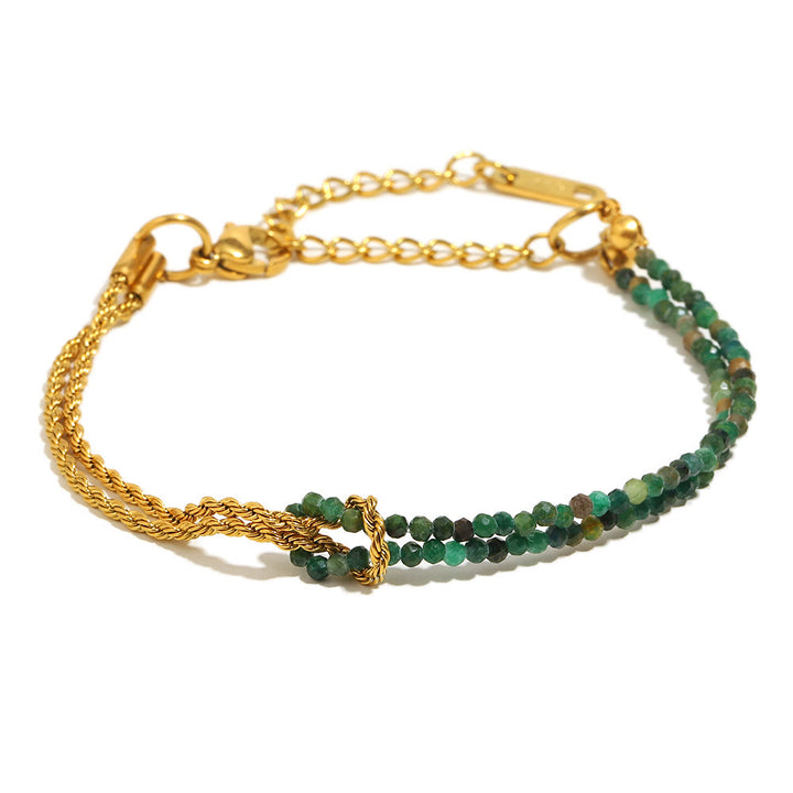 Olivenorma Adjustable Extender Dual-Layer Chain Beaded Bracelet - Green Aventurine - image 9