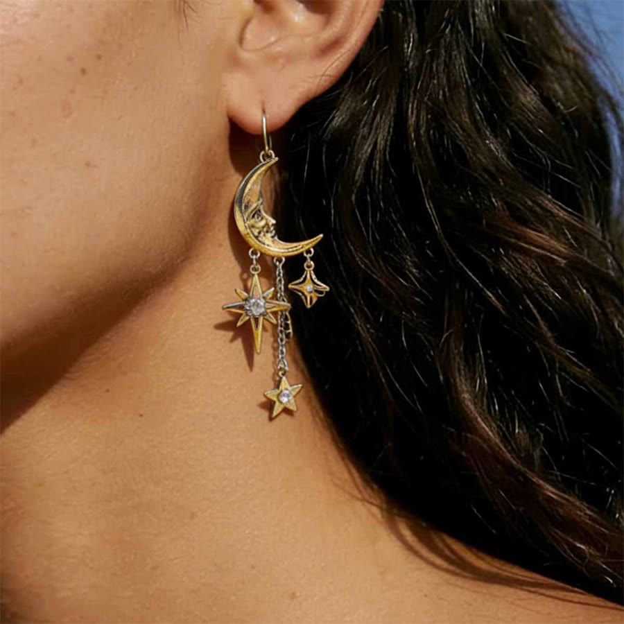 Olivenorma Boho Sun Face Celestial Star Moon Dangle Earrings - image 7