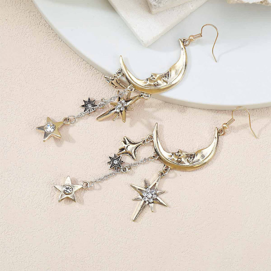 Olivenorma Boho Sun Face Celestial Star Moon Dangle Earrings - image 9