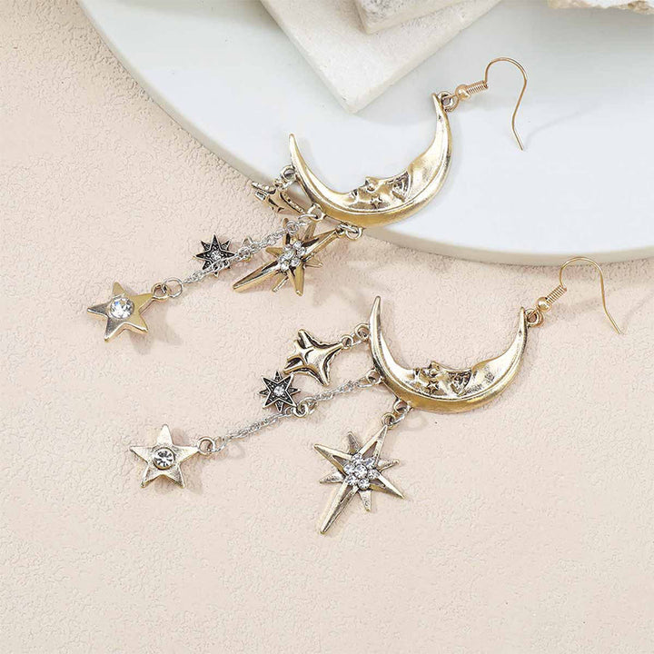 Olivenorma Boho Sun Face Celestial Star Moon Dangle Earrings - image 9