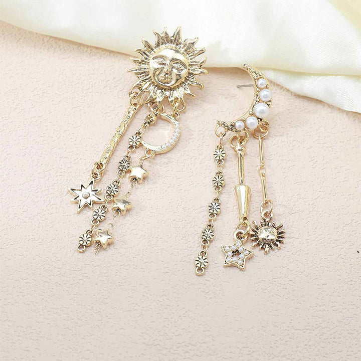 Olivenorma Boho Sun Face Celestial Star Moon Dangle Earrings - image 3
