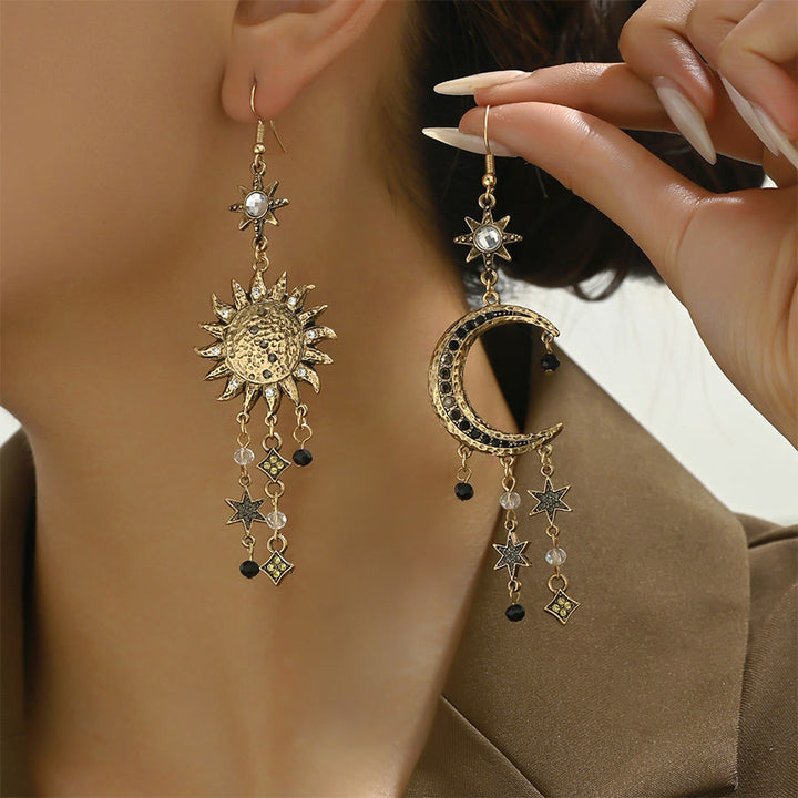 Olivenorma Bohemian Vintage Celestial Sun Moon Star Statement Dangle Earrings - Bronze - image 8