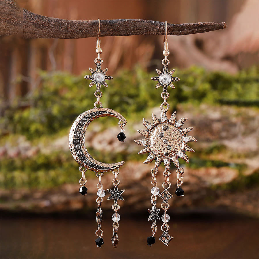 Olivenorma Bohemian Vintage Celestial Sun Moon Star Statement Dangle Earrings - Champagne - image 0