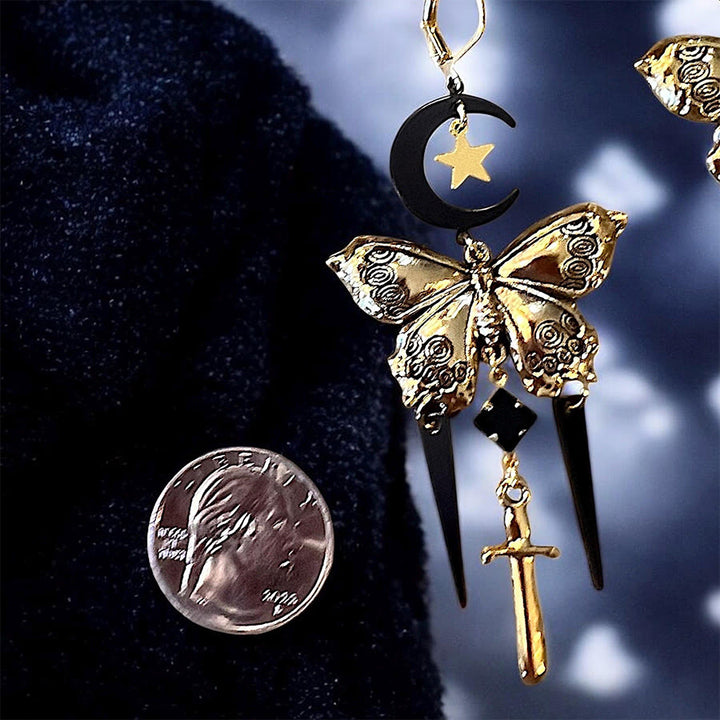 Olivenorma Gothic Mystical Butterfly Moon Sword Layered Tassel Earrings - image 7