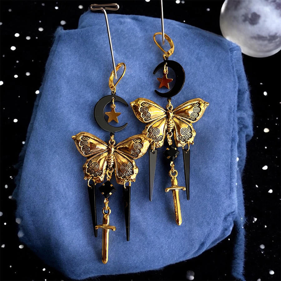 FREE Today: Witchy Boho Gothic Black and Gold toned Chandelier Butterfly Earrings - image 3