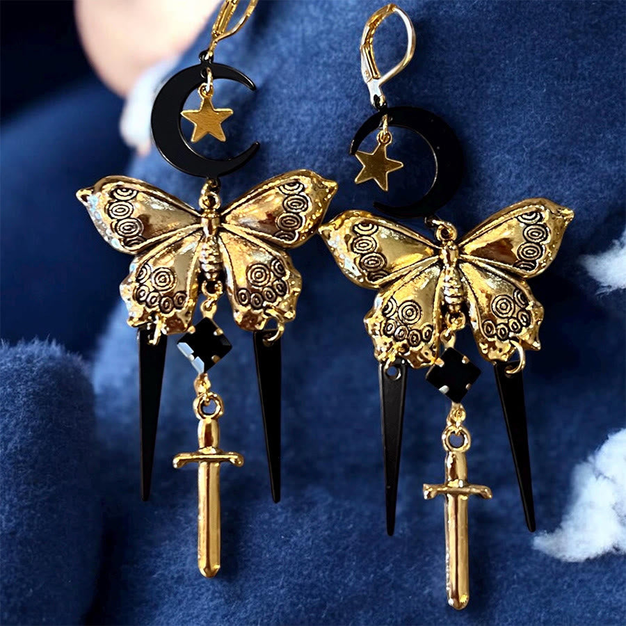 FREE Today: Witchy Boho Gothic Black and Gold toned Chandelier Butterfly Earrings - Golden - image 0