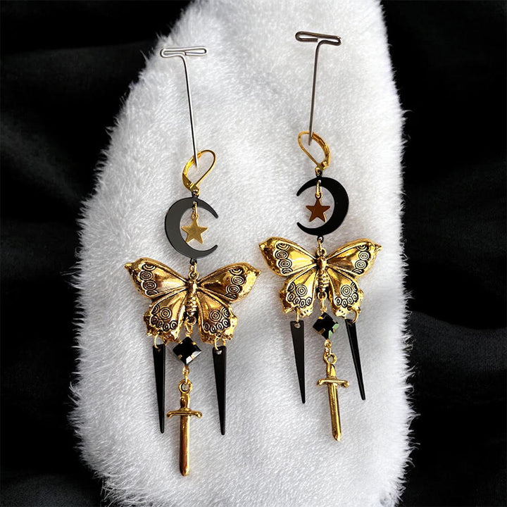 Olivenorma Gothic Mystical Butterfly Moon Sword Layered Tassel Earrings - image 5