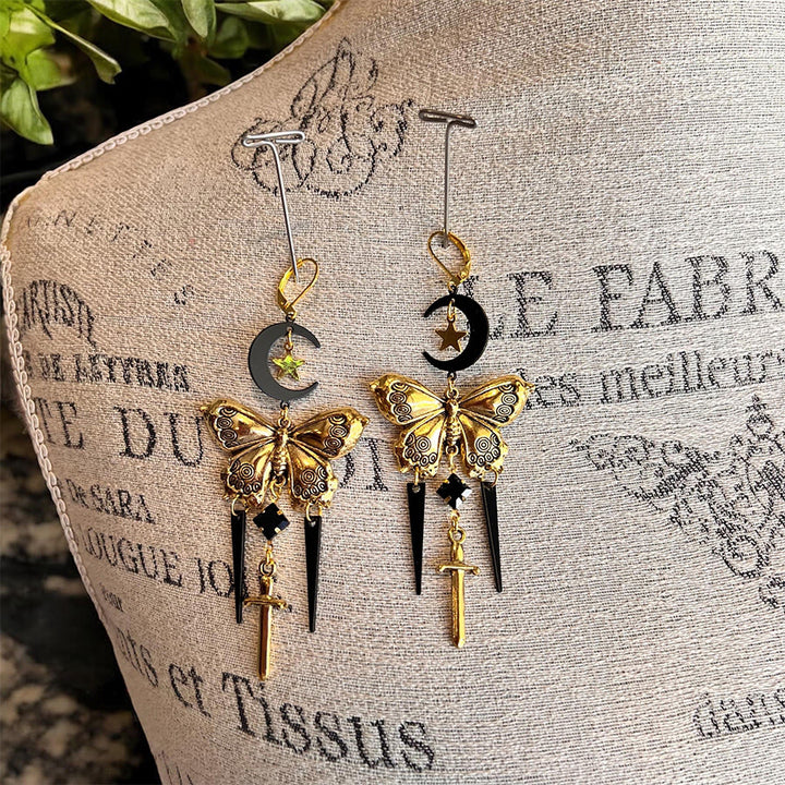 Olivenorma Gothic Mystical Butterfly Moon Sword Layered Tassel Earrings - image 10