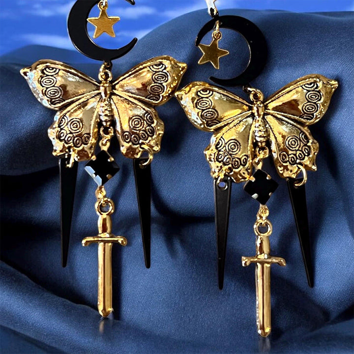 FREE Today: Witchy Boho Gothic Black and Gold toned Chandelier Butterfly Earrings - image 6