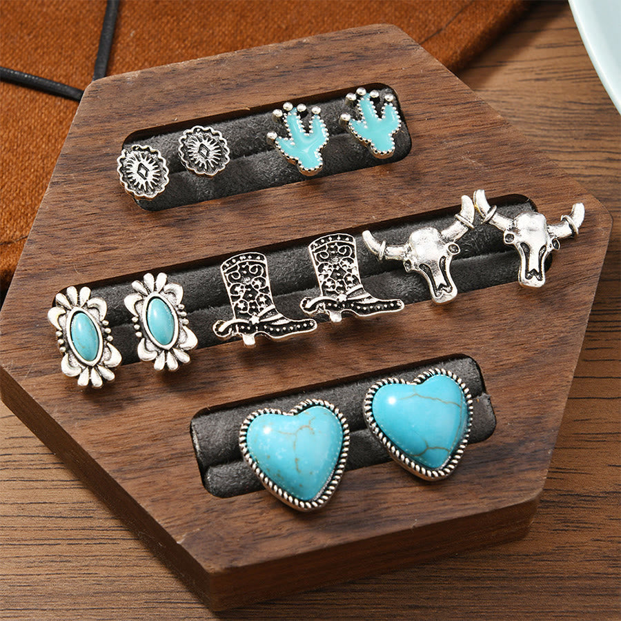 Olivenorma Bohemian Southwestern Multi-Motif Stackable Stud Earrings - Cactus & Bull - image 0