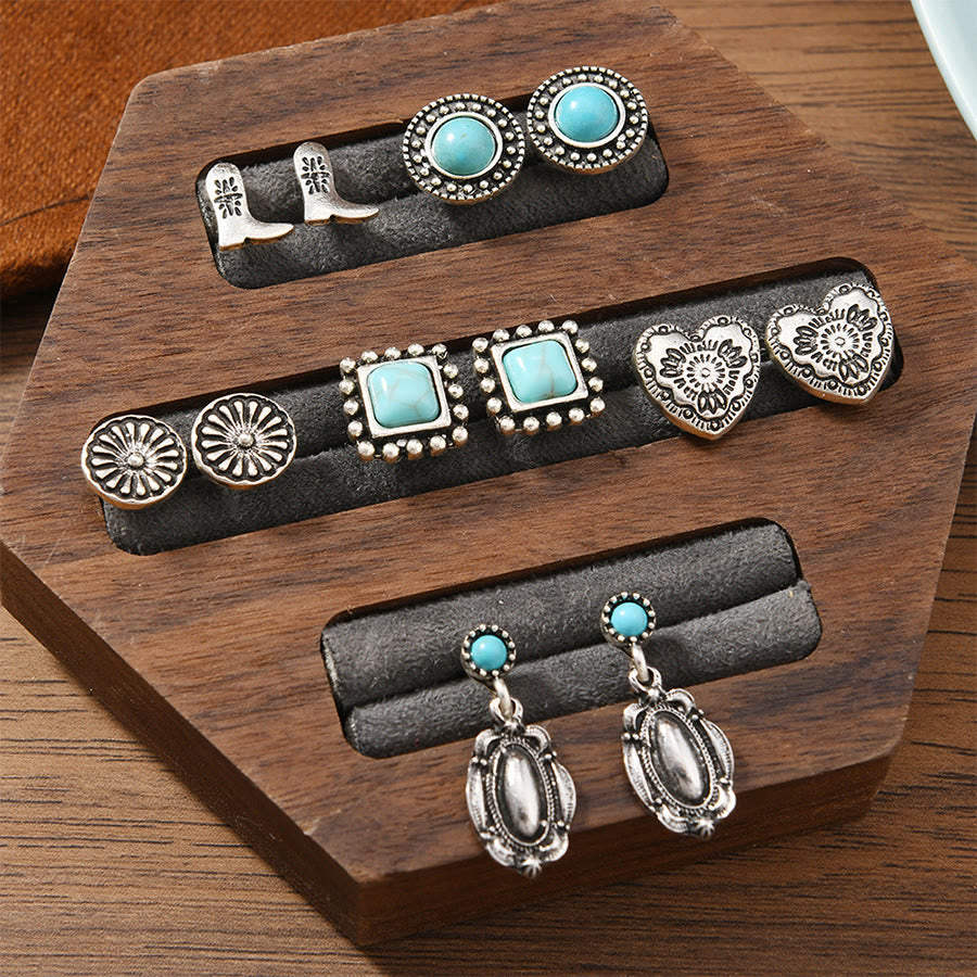 Olivenorma Bohemian Southwestern Multi-Motif Stackable Stud Earrings - Square & Oval - image 11