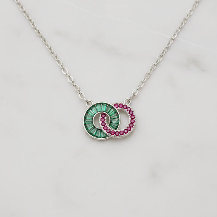 Olivenorma Custom Birthstone Gifts for Mother & Daughter Linking Circles Bracelet & Necklace - Necklace - Silver - 2 Birthstones - image 15