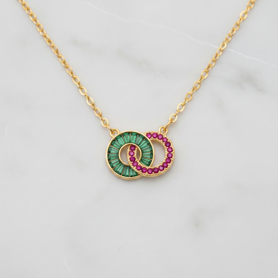 Olivenorma Custom Birthstone Gifts for Mother & Daughter Linking Circles Bracelet & Necklace - Necklace - Golden - 2 Birthstones - image 18