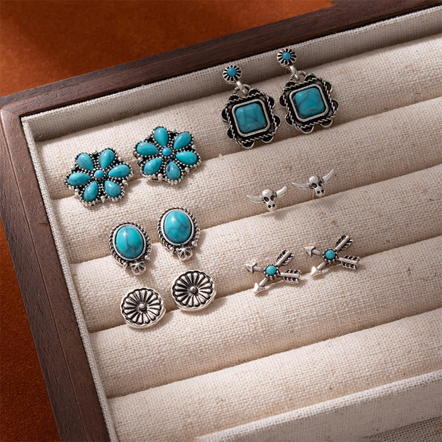 Olivenorma Western Boho Floral & Cowboy Inspired Multi-Design Earrings - Flower & Square - image 6