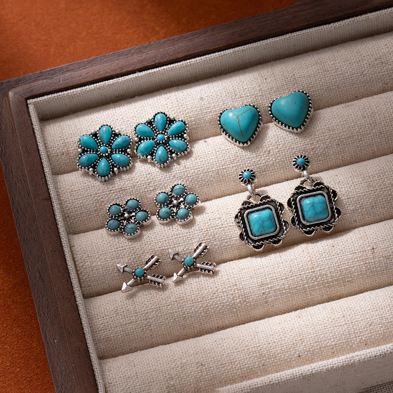Olivenorma Western Boho Floral & Cowboy Inspired Multi-Design Earrings - Heart & Turquoise - image 8