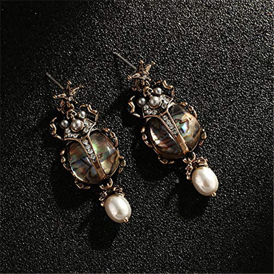 Olivenorma Vintage Star & Beetle Pearl Drop Statement Earrings - image 8