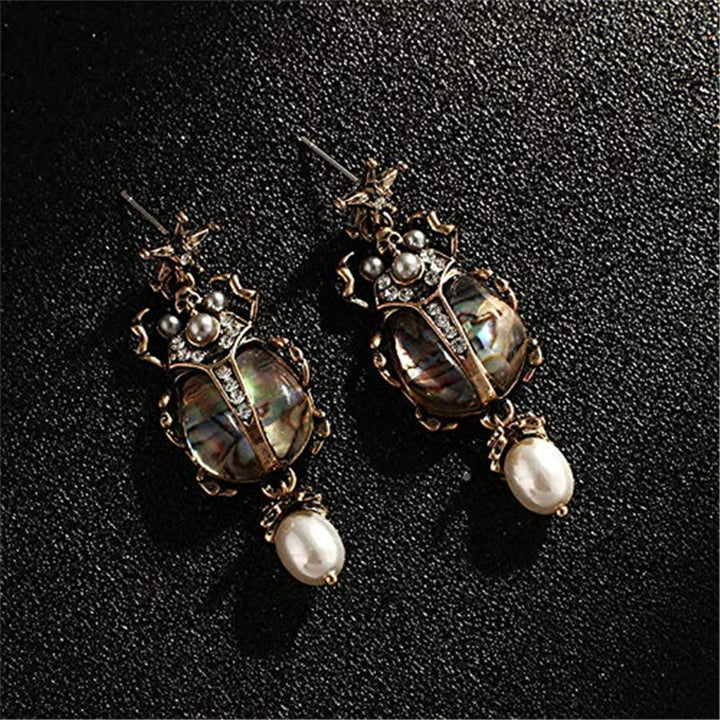 Olivenorma Vintage Star & Beetle Pearl Drop Statement Earrings - image 8