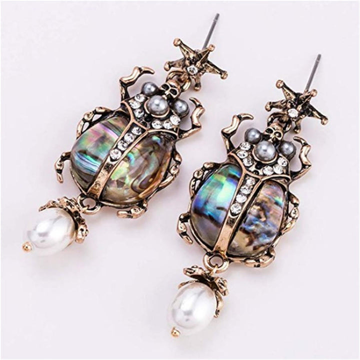 Olivenorma Vintage Star & Beetle Pearl Drop Statement Earrings - image 2