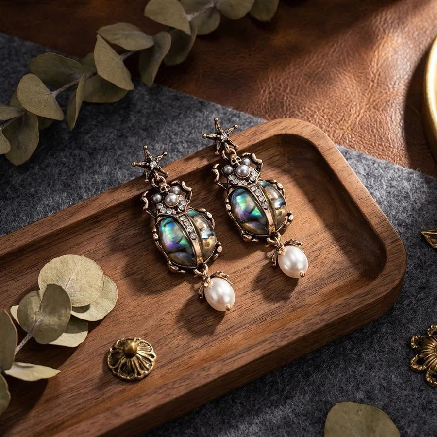 Olivenorma Vintage Star & Beetle Pearl Drop Statement Earrings - image 7