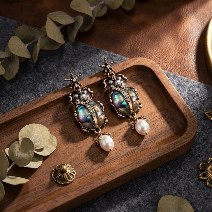 Olivenorma Vintage Star & Beetle Pearl Drop Statement Earrings - image 7