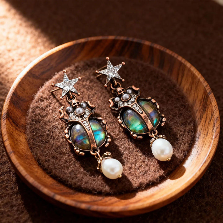 Olivenorma Vintage Star & Beetle Pearl Drop Statement Earrings - Stud - image 0