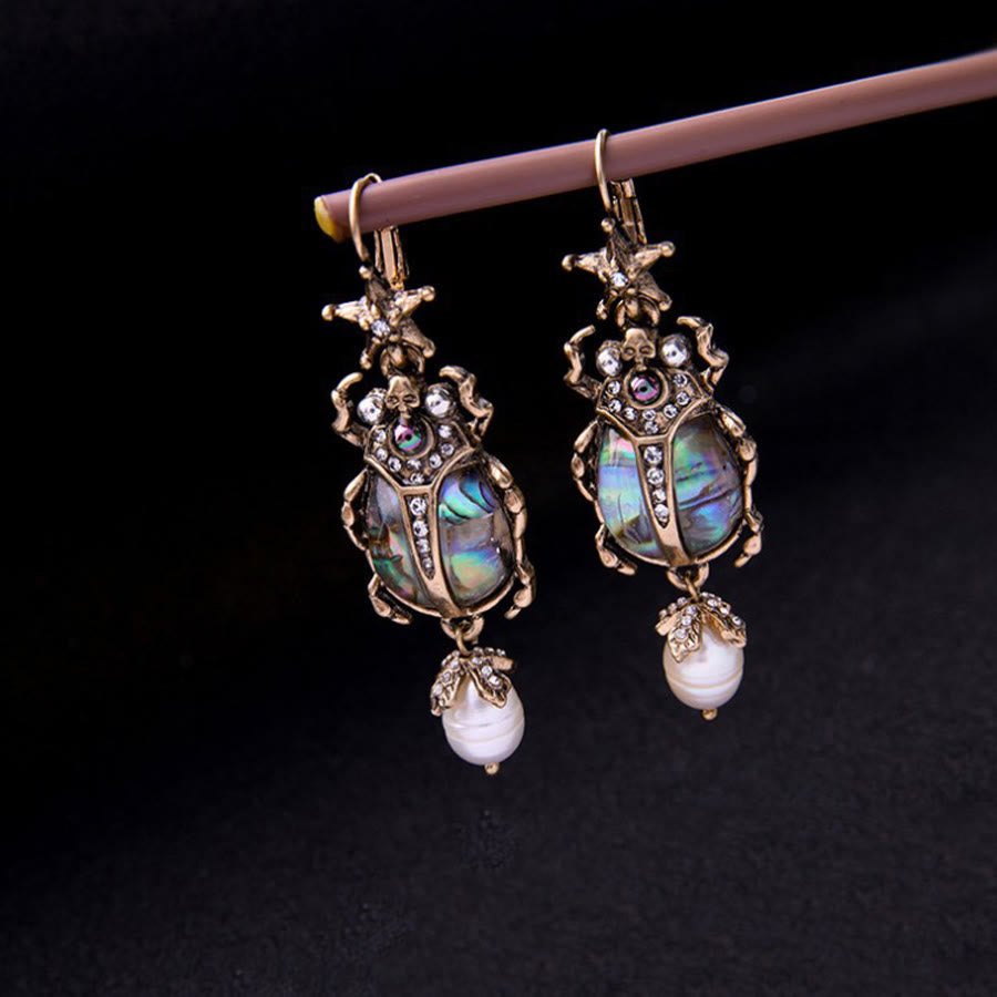 Olivenorma Vintage Star & Beetle Pearl Drop Statement Earrings - image 3