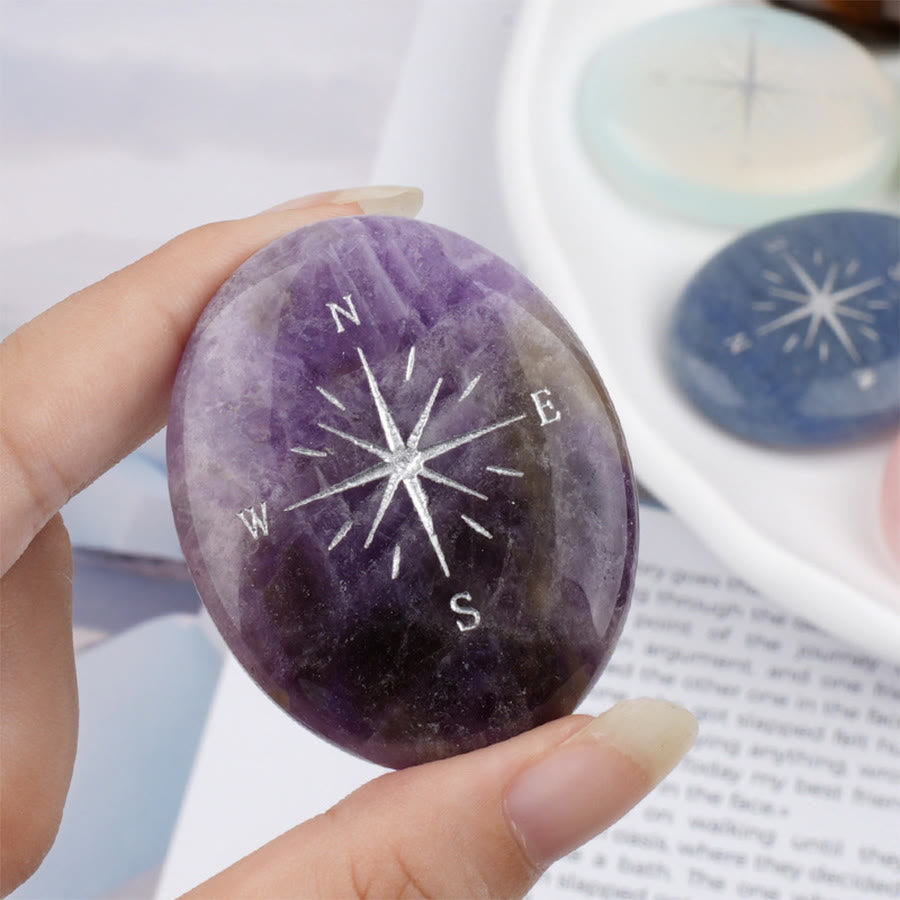 Olivenorma Natural Gemstone Compass Engraved Calming Worry Stone - Amethyst - image 5