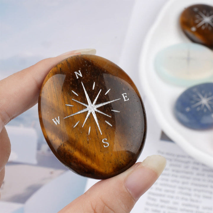 Olivenorma Natural Gemstone Compass Engraved Calming Worry Stone - Tiger Eye - image 2