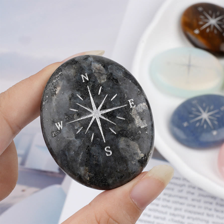 Olivenorma Natural Gemstone Compass Engraved Calming Worry Stone - Larvikite - image 25