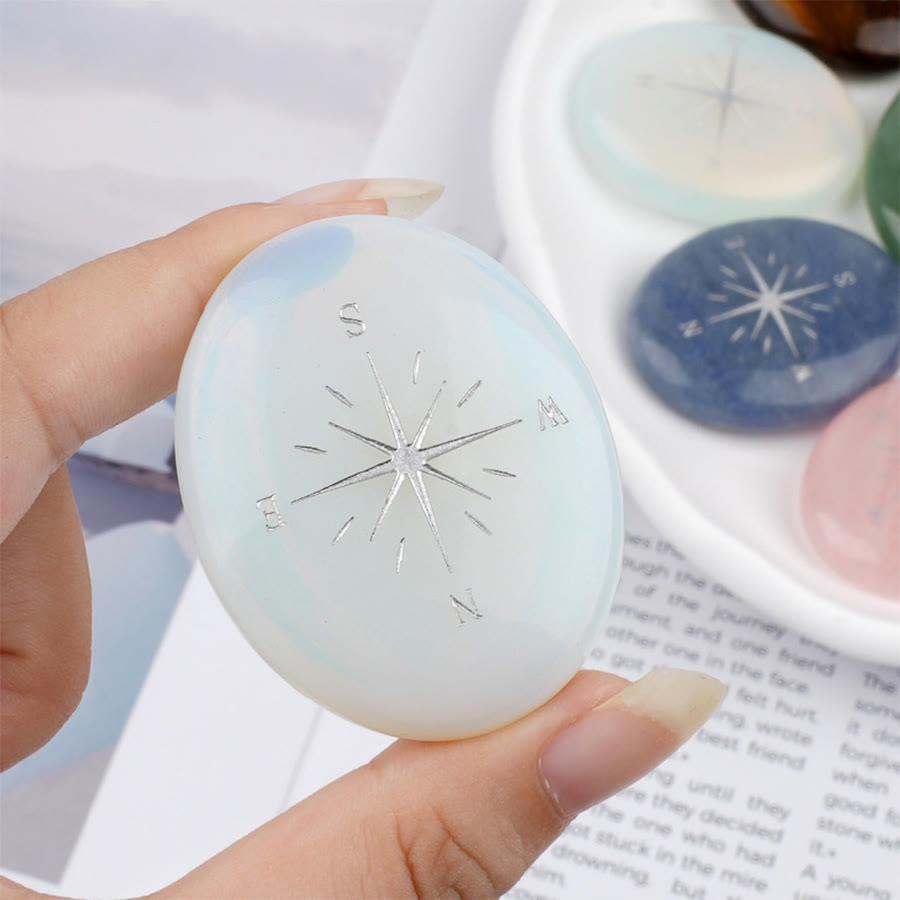 Olivenorma Natural Gemstone Compass Engraved Calming Worry Stone - Synthetic Opal - image 31