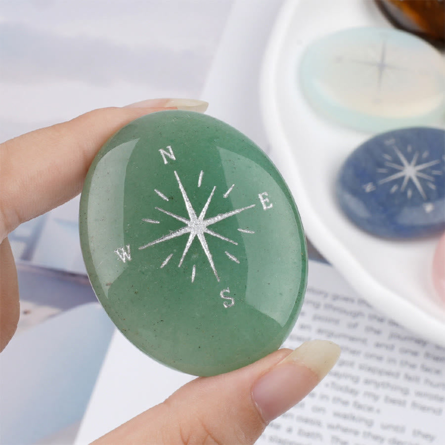 Olivenorma Natural Gemstone Compass Engraved Calming Worry Stone - Green Aventurine - image 13