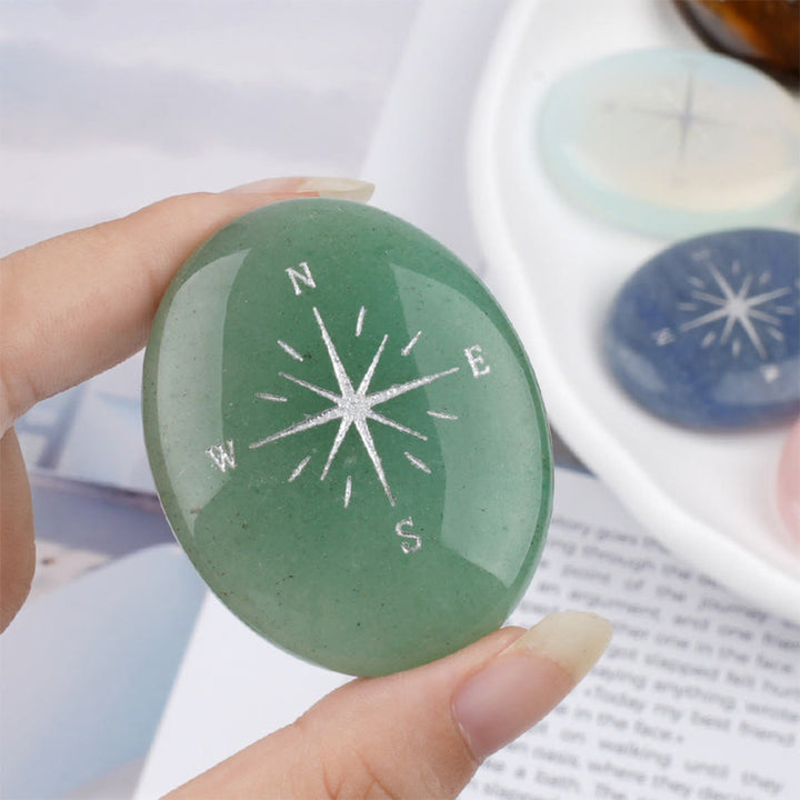Olivenorma Natural Gemstone Compass Engraved Calming Worry Stone - Green Aventurine - image 13