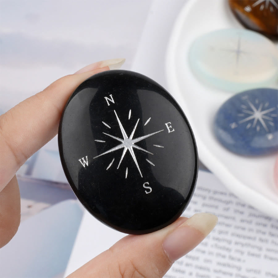 Olivenorma Natural Gemstone Compass Engraved Calming Worry Stone - Obsidian - image 19