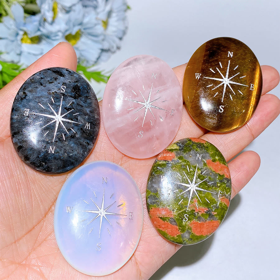Olivenorma Natural Gemstone Compass Engraved Calming Worry Stone - image 1