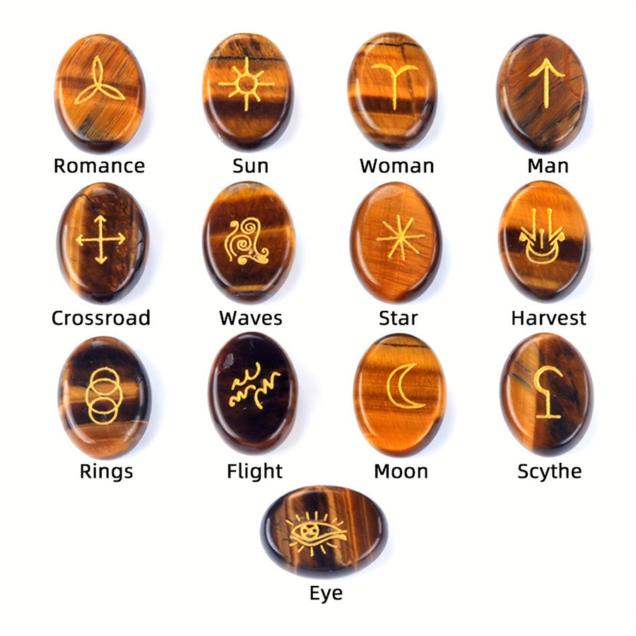 Olivenorma 13-Piece Natural Gemstone Witch Runes Engraved Worry Stone - image 0
