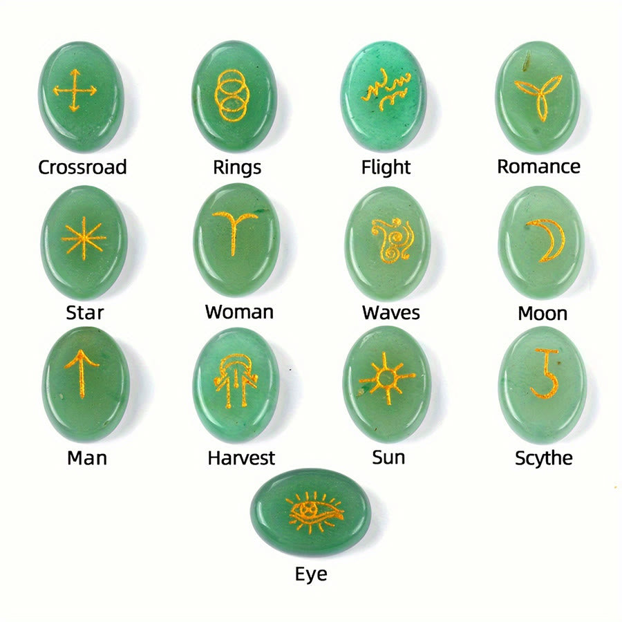 Olivenorma 13-Piece Natural Gemstone Witch Runes Engraved Worry Stone - image 4
