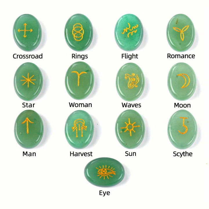 Olivenorma 13-Piece Natural Gemstone Witch Runes Engraved Worry Stone - image 4