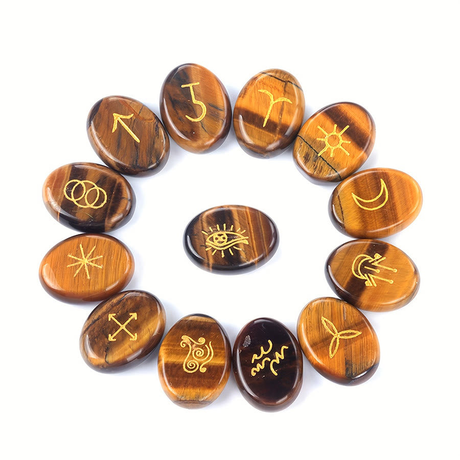 Olivenorma 13-Piece Natural Gemstone Witch Runes Engraved Worry Stone - image 2