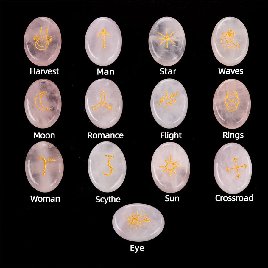 Olivenorma 13-Piece Natural Gemstone Witch Runes Engraved Worry Stone - image 16