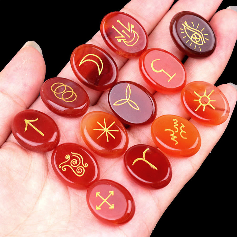 Olivenorma 13-Piece Natural Gemstone Witch Runes Engraved Worry Stone - Red Agate - image 8