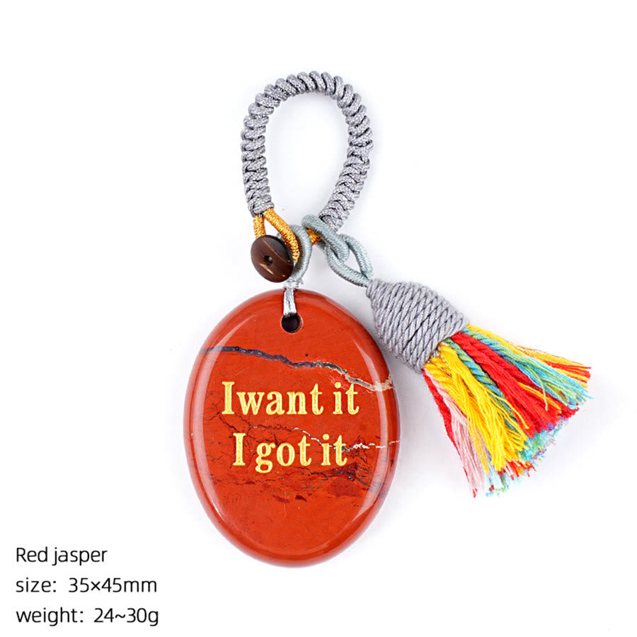 Olivenorma "I want it I got it" Engraved Natural Stone Tassel Worry Stone - Red Jasper - image 8