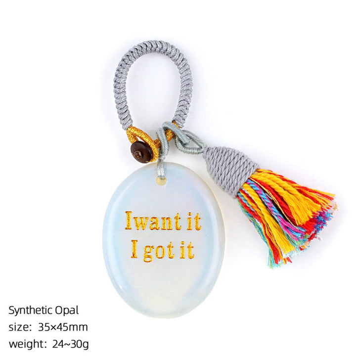 Olivenorma "I want it I got it" Engraved Natural Stone Tassel Worry Stone - Synthetic Opal - image 24