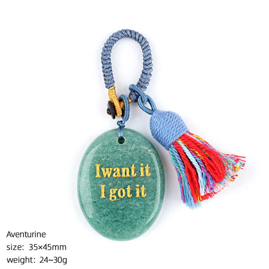 Olivenorma "I want it I got it" Engraved Natural Stone Tassel Worry Stone - Green Aventurine - image 14
