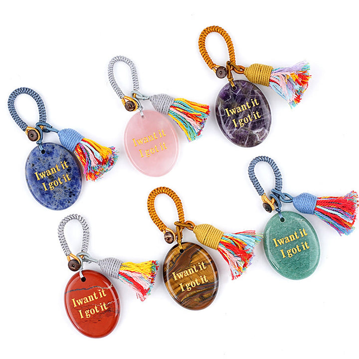 Olivenorma "I want it I got it" Engraved Natural Stone Tassel Worry Stone - image 2