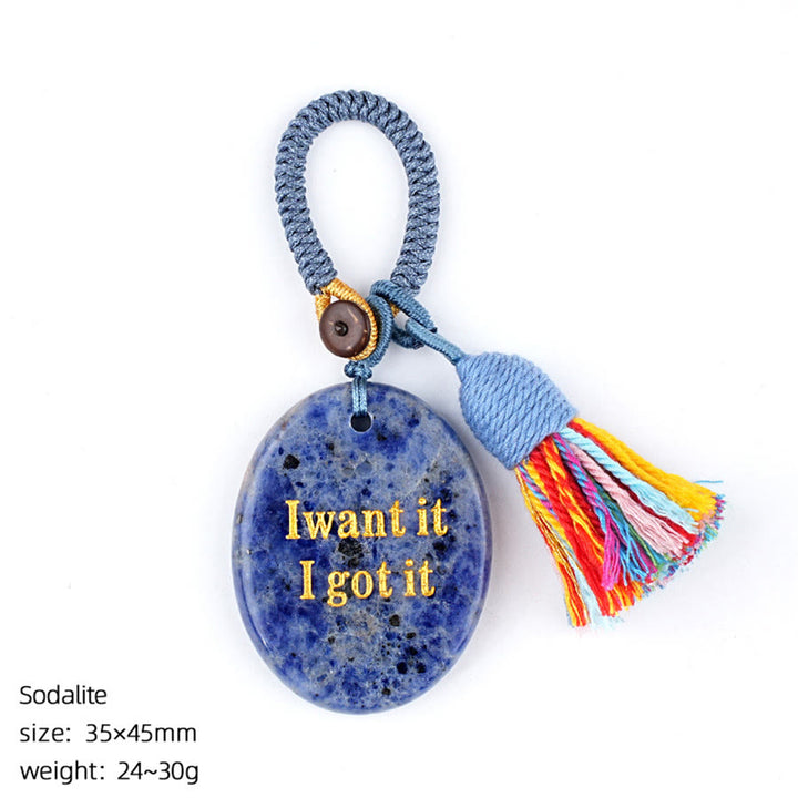 Olivenorma "I want it I got it" Engraved Natural Stone Tassel Worry Stone - Sodalite - image 16