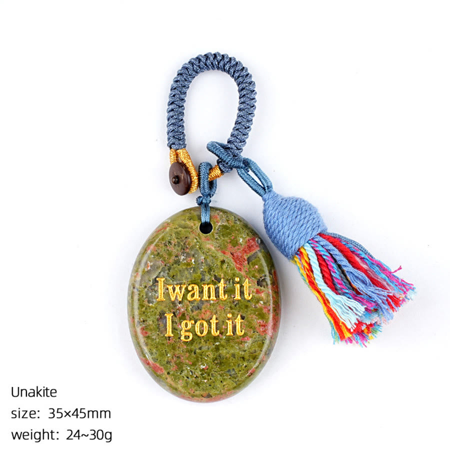 Olivenorma "I want it I got it" Engraved Natural Stone Tassel Worry Stone - Unakite - image 20