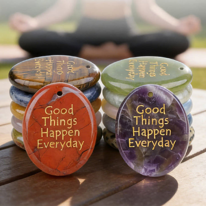 Olivenorma "Good Things Happen Everyday" Positive Quote Natural Gemstone Worry Stone - image 0