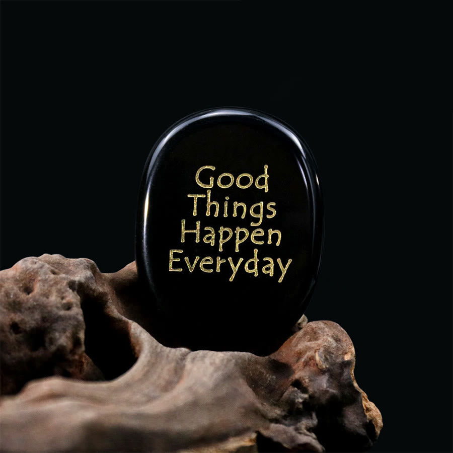 Olivenorma "Good Things Happen Everyday" Engraved Pocket Calming Worry Stone - Obsidian - Airbag Bracket &Gemstone - image 8